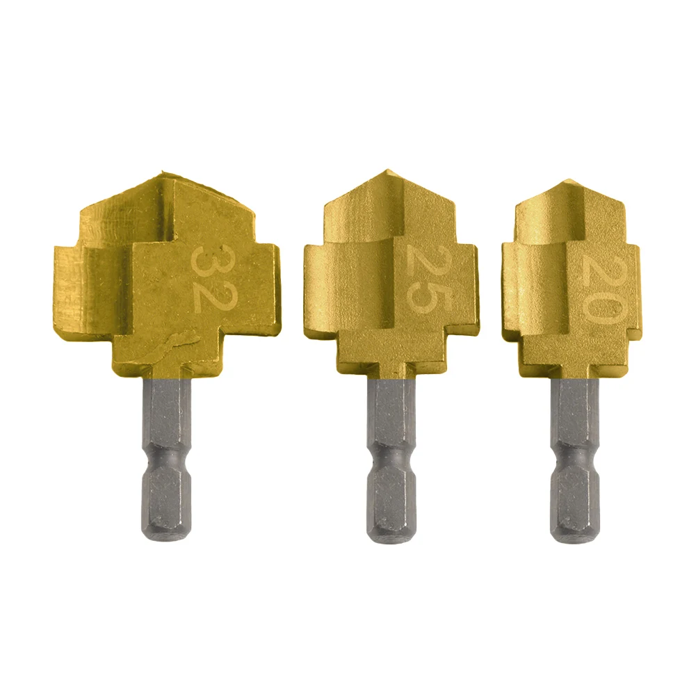 3PCS PPR Lifting Stepped Drill Bit Hexagon Shank Water Pipe Connection Tool 20/25/32mm For Plumber Water Pipe Drill Bit Gold