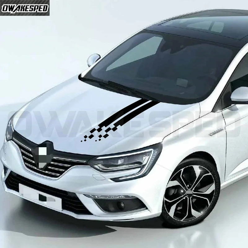 Car Stripes Hood Sticker Racing Bonnet Sport Decal For Renault Megane Clio RS Captur Sandero Espace Twingo Scenic Laguna Trafic view 2