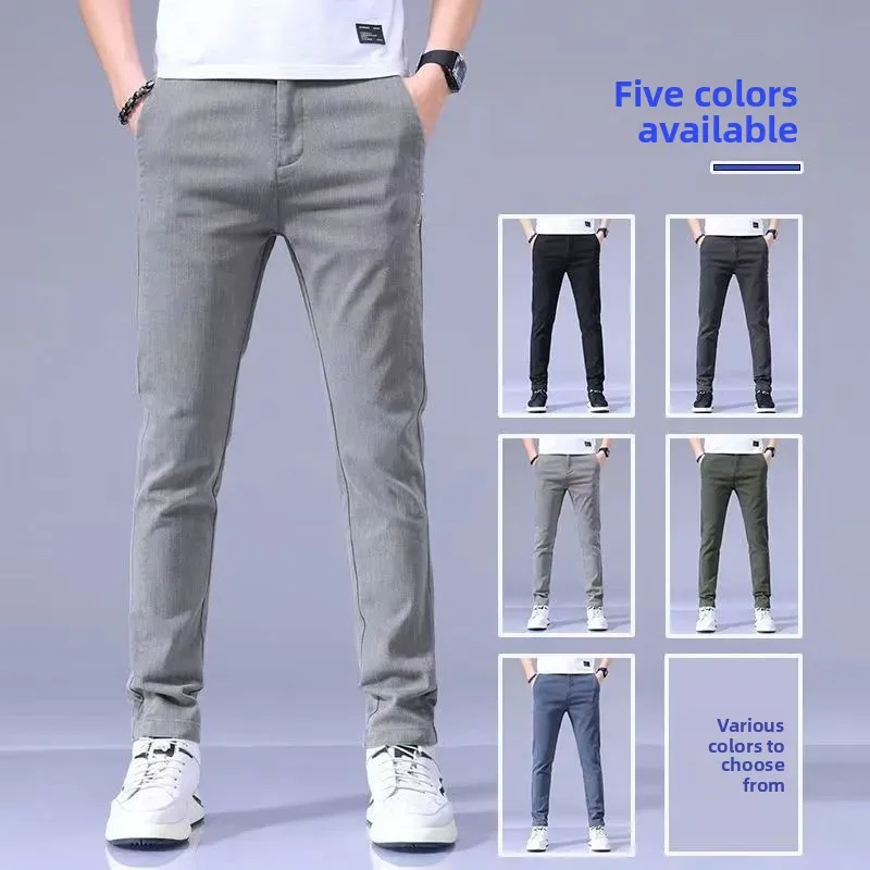 جديد 2025 الصيف رقيقة جديدة سراويل تقليدية الرجال سليم مستقيم جديد مطاطا الأعمال تمتد العمل التكتيكي طويل بنطال رياضي رجل