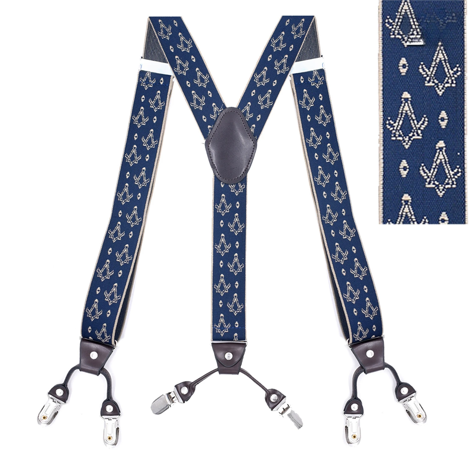 Suspenders ผู้ใหญ่ 3.5 ซม.Heavy Duty ขยาย 6 คลิปที่แข็งแกร่งรูปแบบพิมพ์ปรับวงเล็บยืดหยุ่นอุปกรณ์เสริมมัลติฟังก์ชั่น