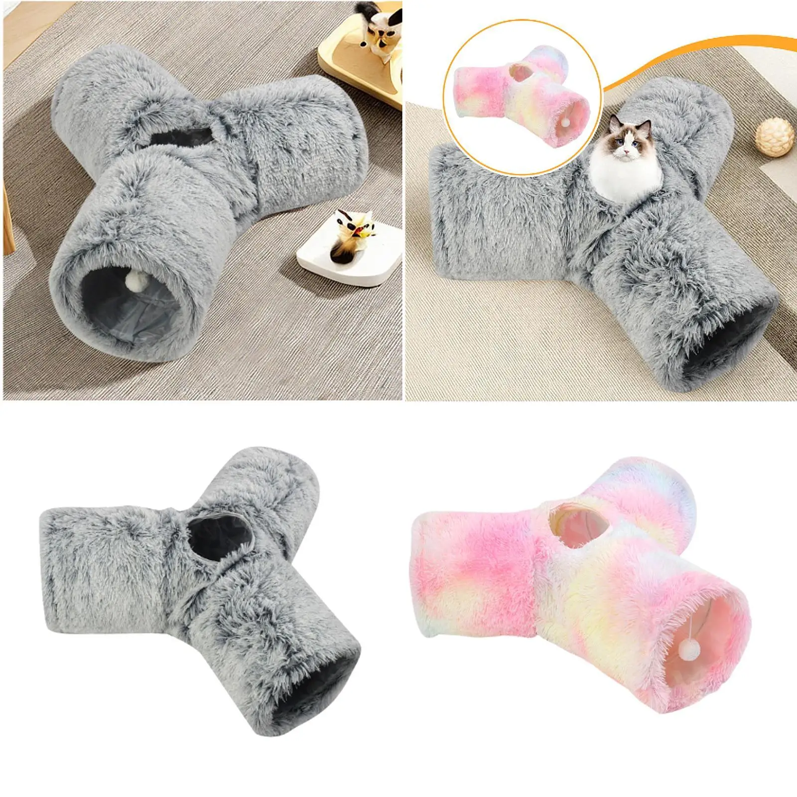 ตุ๊กตาสัตว์เลี้ยงแมวอุโมงค์หลอดปฏิบัติพับโมเดิร์นน้ําหนักเบาในร่ม Kitty อุโมงค์ 3 WAY PET Interactive ของเล่นสําหรับ Farmhouse