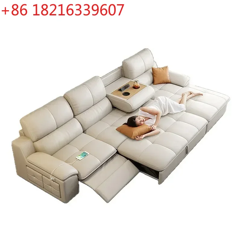 YAO Italian Style Smart Electric Leather Sofa with Adjustable Flip Coffee Table Multi Functional Sofa Bed for Living Room