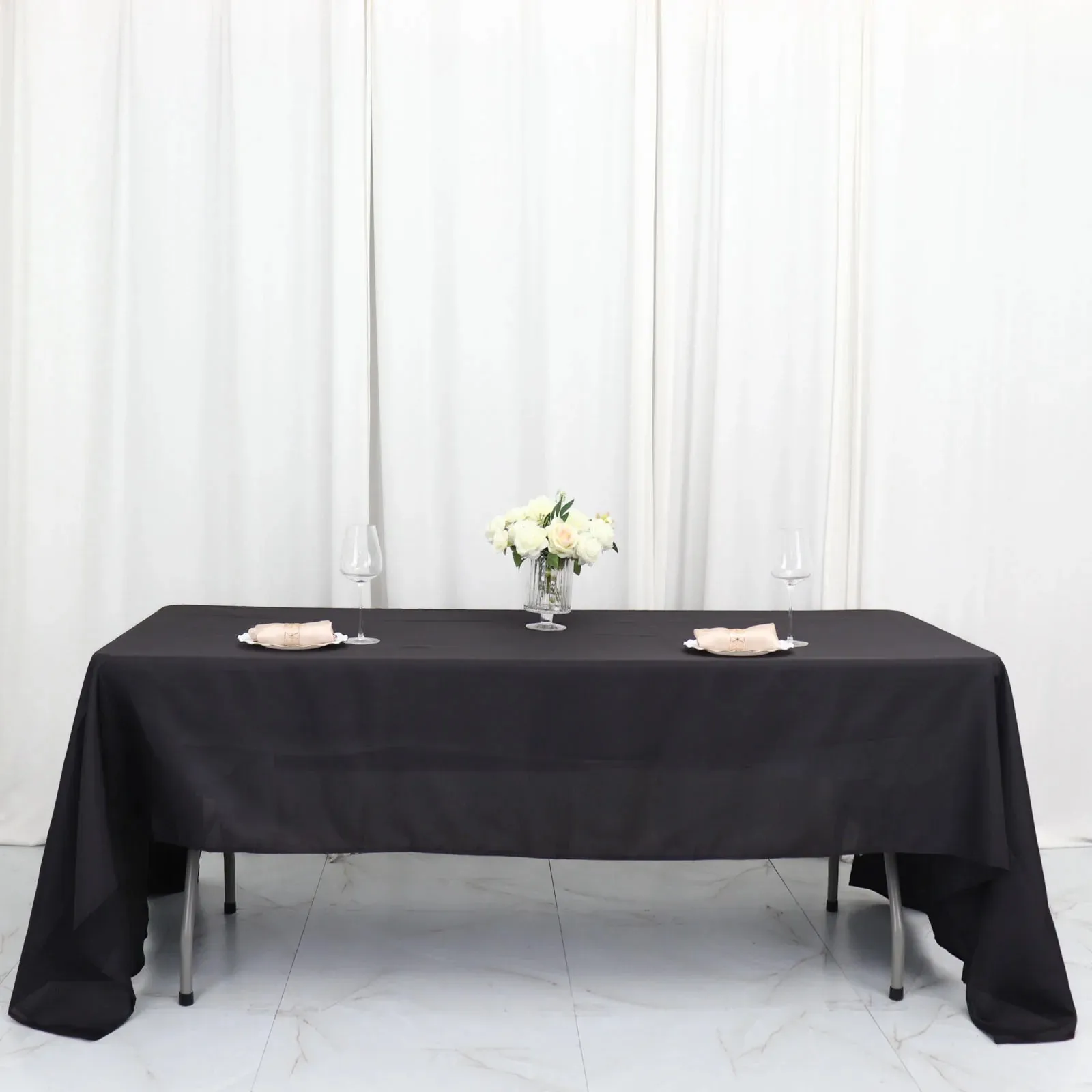 Black Color Polyester Seamless Rectangle Tablecloth Wedding White Hotel Table Cloth Table Cover Overlay Mariage Tablecloth