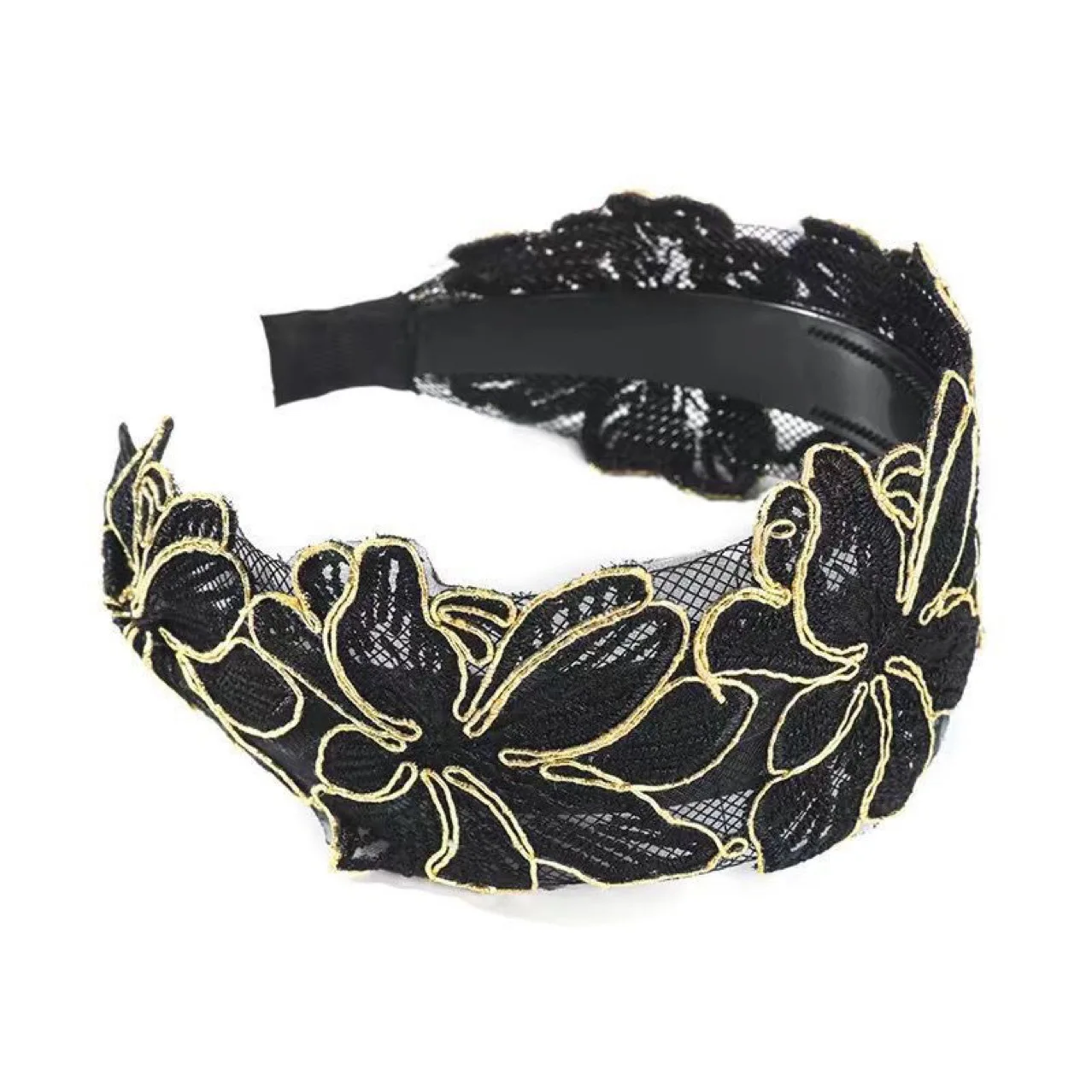 Embroidery Women's Wide Edge Headband Fashion Harajuku Versatile Elegant Hairband Korean Lace Hair Anti Slip Headscarf Headband