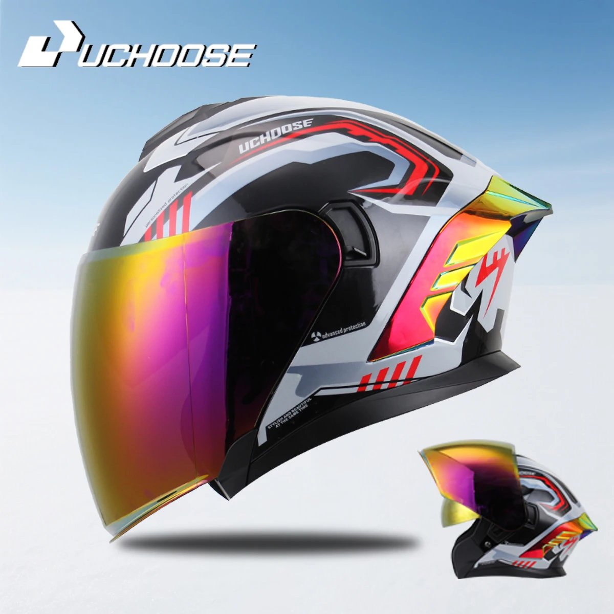 

Motorcycle 715 Open Face Helmet For Men And Women Dual Lens Sun Visor Face Shield Top Lightweight Scooter Bike Retro 3/4 Helmet