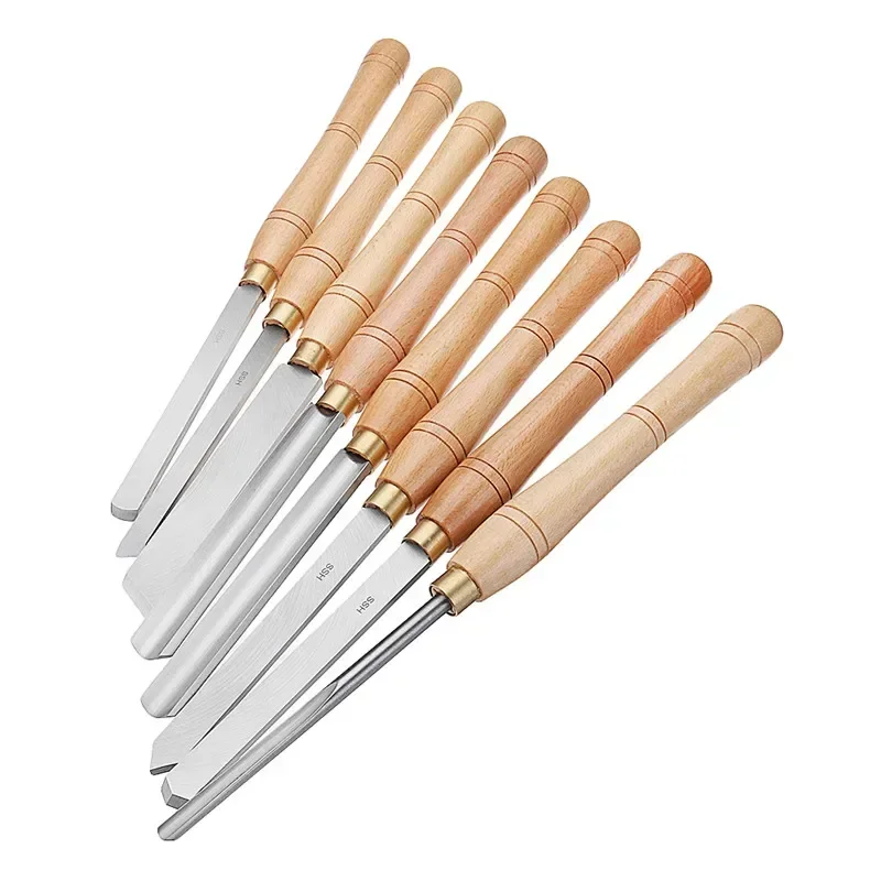 8 Types Durable High Speed Steel Lathe Chisel Wood Turning Tool With Wood Handle Woodworking Tool