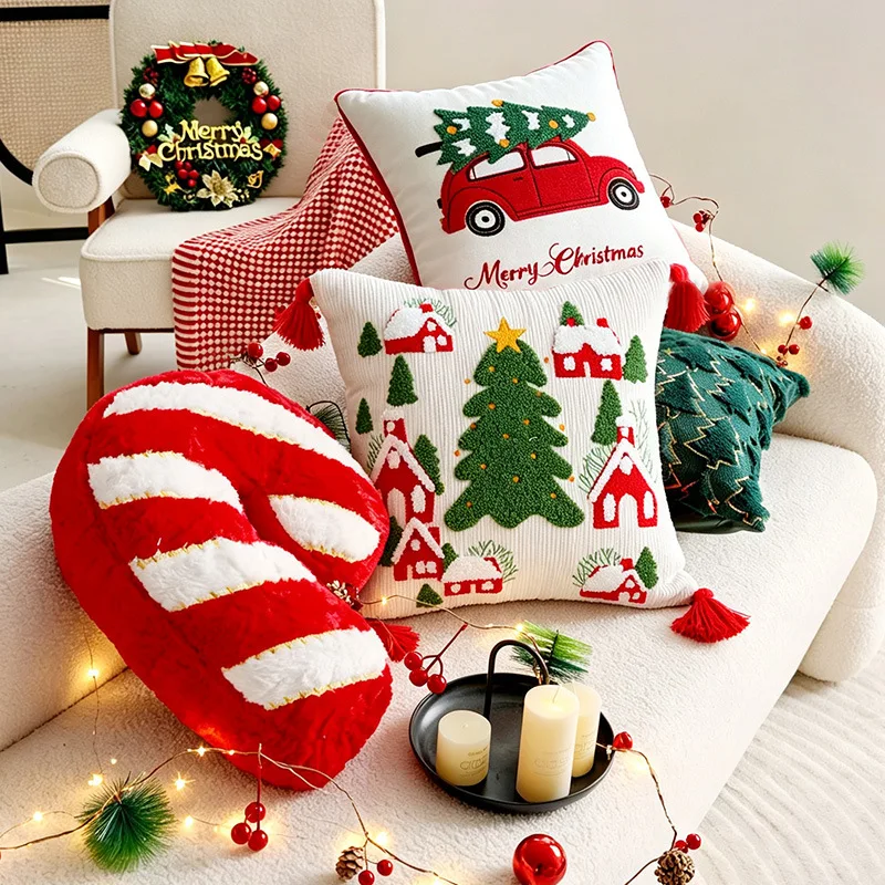 30X50/45X45CM christmas Throw Pillow Cover Embroidery New Year Waist Cushion Cover Decor Home Decorative Pillowcase 2026
