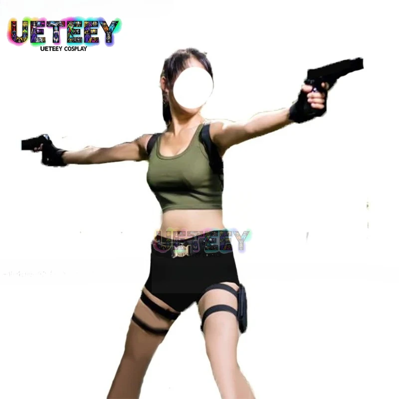 

UETEEY Tomb Raider Lara Croft Cosplay Costume Top+pant+belt Halloween Battle Unifroms Full Set Customized size