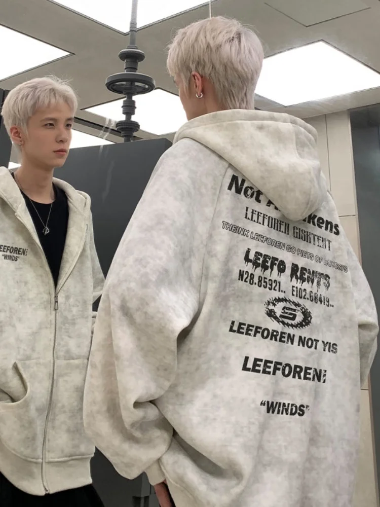 

Retro American Waed Sweatirt Men's Spring Autumn Loose Open Cardigan Hoodie Casual Haome Top Streetwear Sle