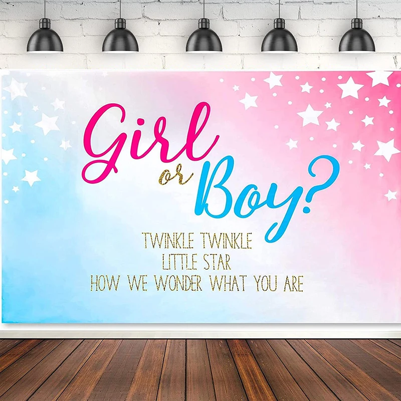 Gender Reveal Photography Backdrop Boy Or Girl Twinkle Twinkle Little Stars Photobooth Background Decoration Banner Poster Props