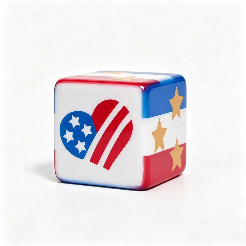 7Pcs/set Resin Layer Blue and Red Dice Set + 4Pcs USA Flag Heart 16MM D6 Acrylic Dice for America 250 Events Dice Set DND RPG view 6