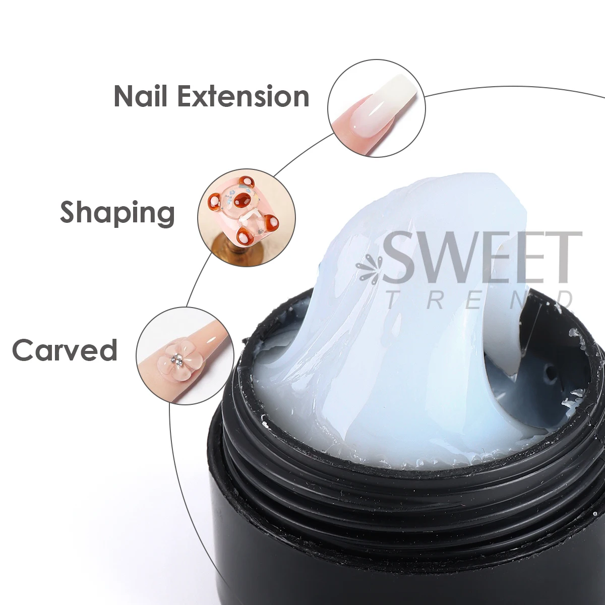 2pcs Crystal Soft Solid Extension Nail Gel With Flower Sculpting Pen Milky Clear Acrylic Carving Jelly Model Gel Manicure Decor