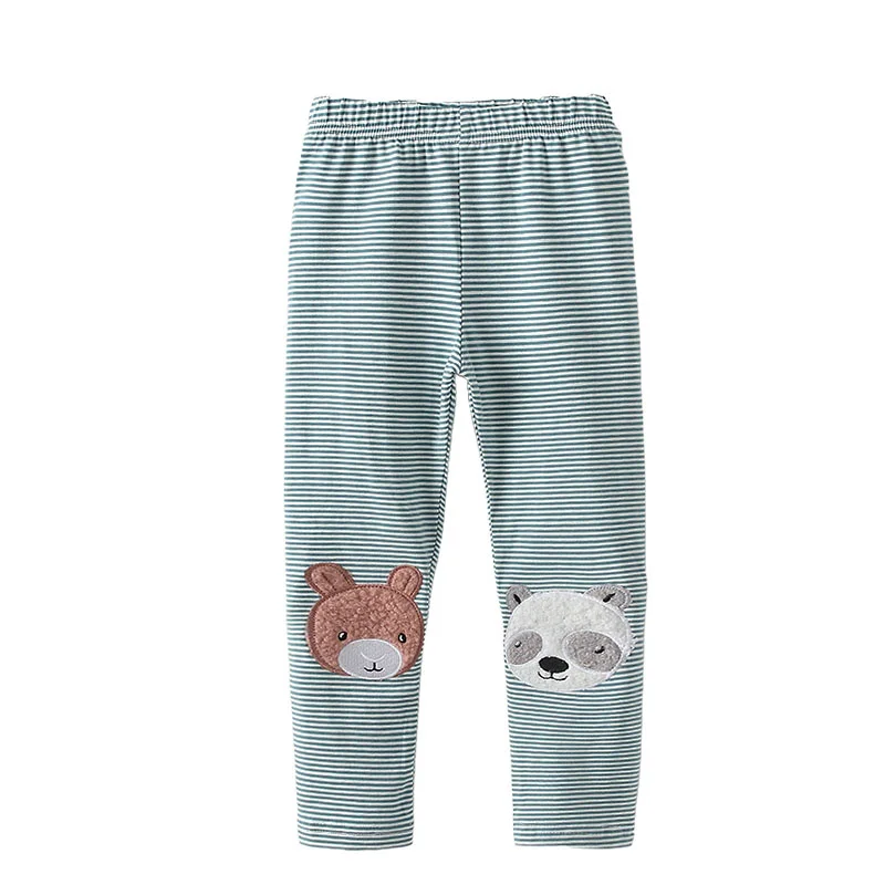 

3-8T Autumn Spring Girls Leggings Pants Panda Applique Clothing Full Length Striped Fashion Girls Baby Skinny Pencil Pants