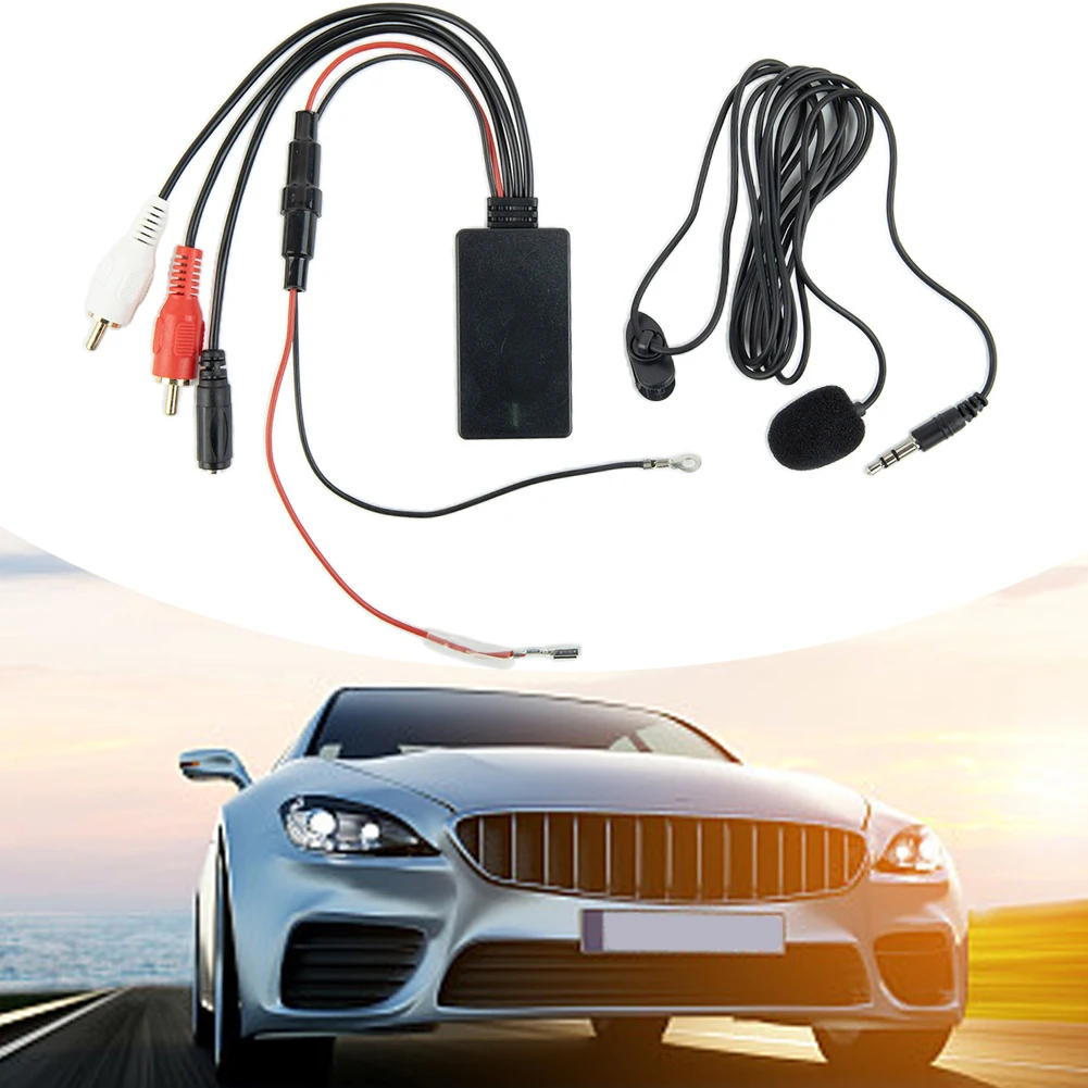 1pc Car SUV Radio Stereo Audio Cable Adapter 2RCA Connector Music AUX With Microphone Black ABSor Most Auto Bluetooth5.0 Cables