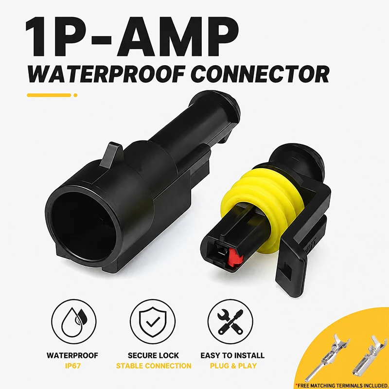 

Waterproof 1-Pin AMP Auto Connector Male Female Plug Socket 18AWG 1.5mm Terminals Quick Disconnect for Car Truck Vehicle