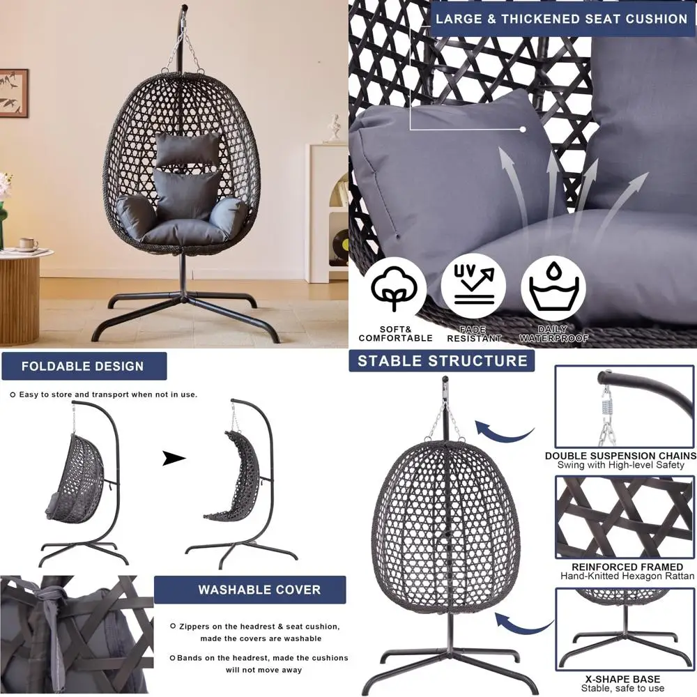 

Indoor Outdoor Rattan Wicker Egg Swing Chair Stand for Bedroom Patio Garden Hammock Swing Chair
