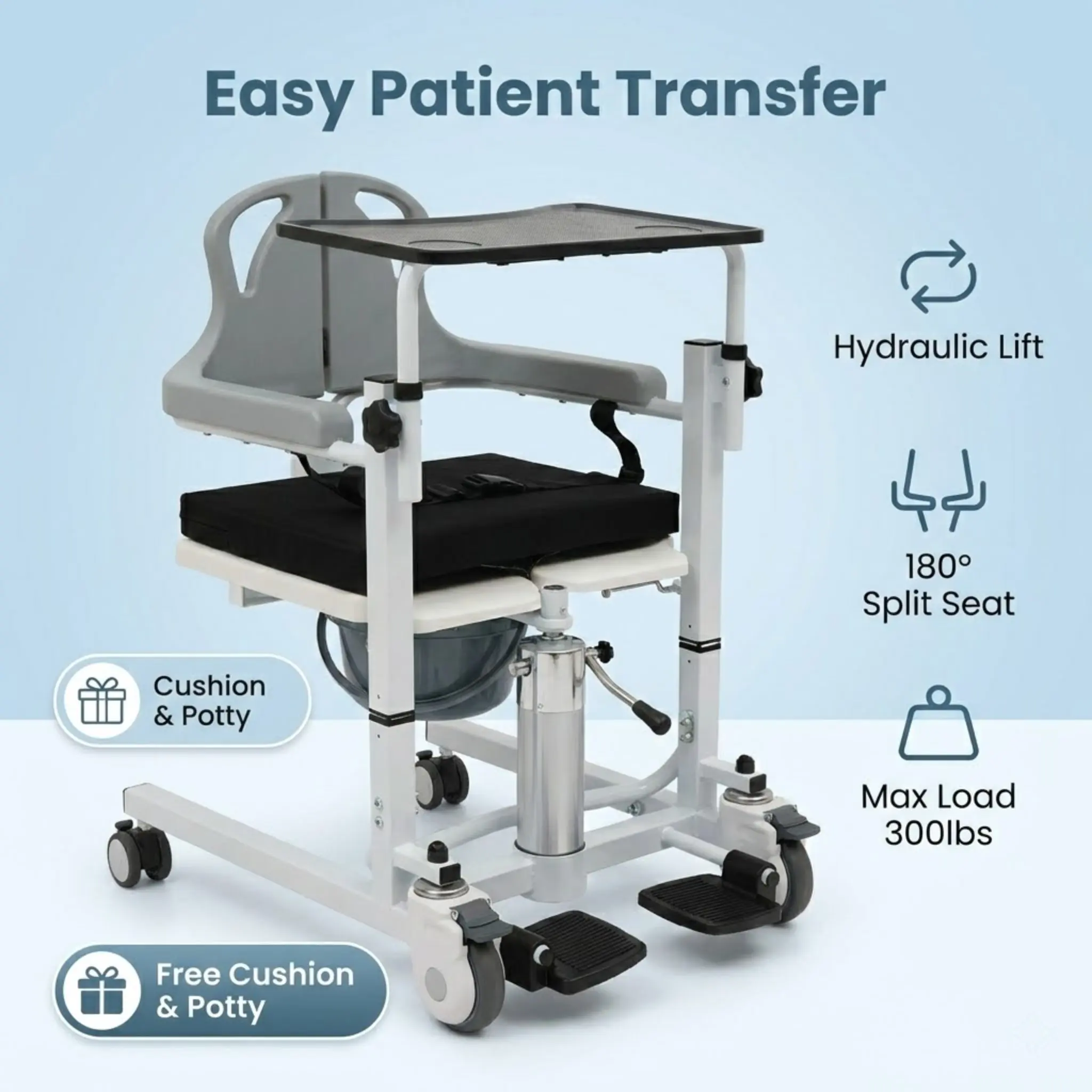 

Hydraulic Patient Transfer Lift For Elderly Disabled Home Care Commode Shower Wheelchair 180 Degree Split Seat Adjustable Height