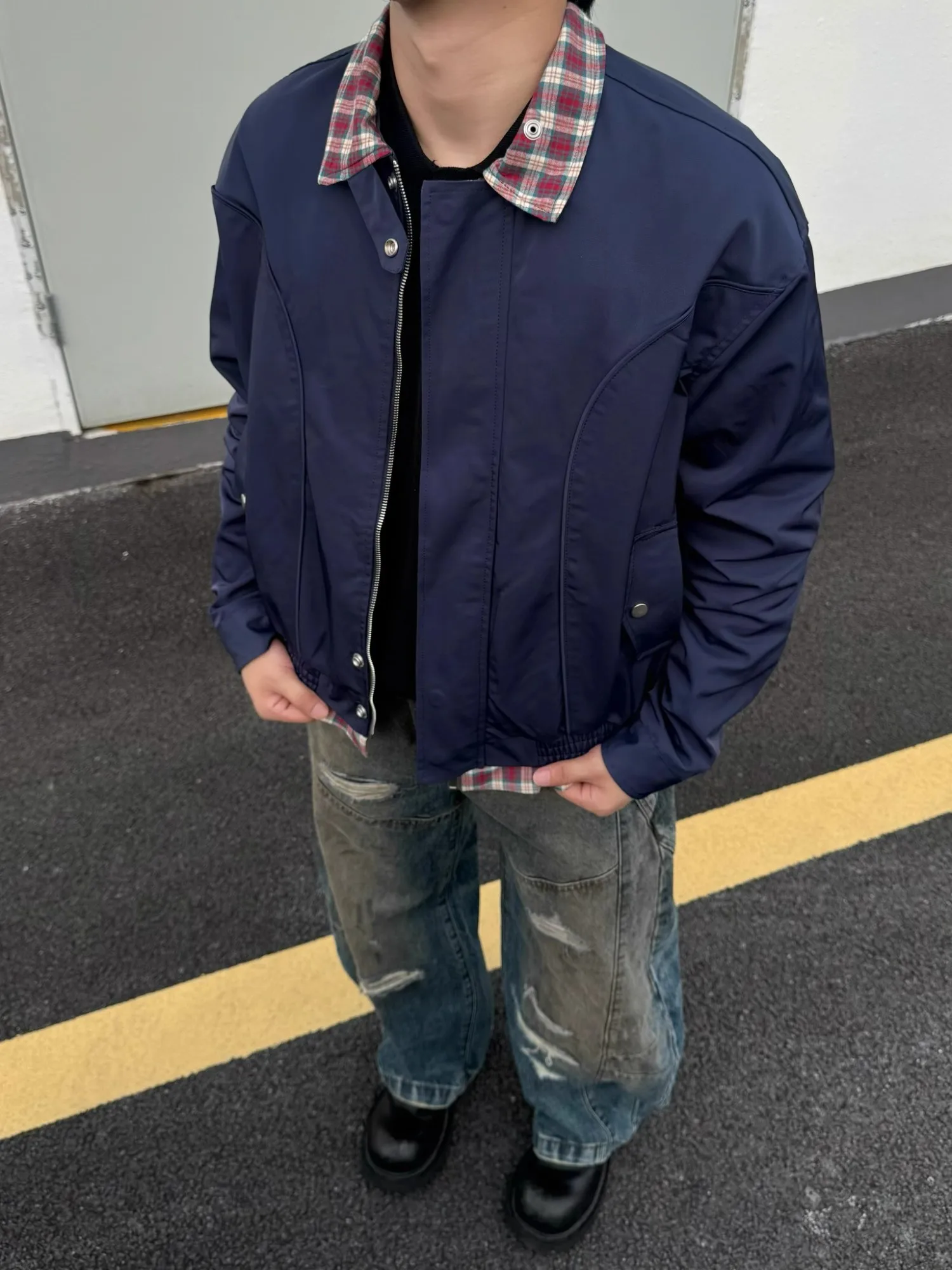 

Американский ретро-пиджак в клетку с эффектом двухслойного воротника, унисекс, весна-осень, повседневный, свободный, универсальный, для мужчин и женщин