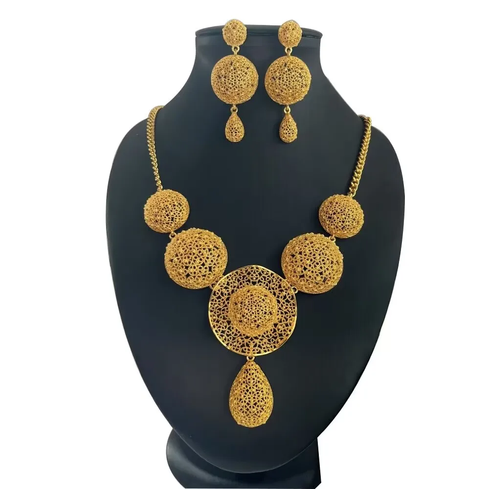 Dubai Italy New Gold Plated Alloy Necklace Earrings Wedding Party Jewelry Set Gift for Lover YY10698 - view 3