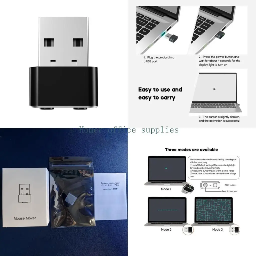 

K43B Undetectable USB Mouse Jiggler Mouse Mover Wiggler Undetectable Shakers USB Port Mover Convenient Design Plugs & Use