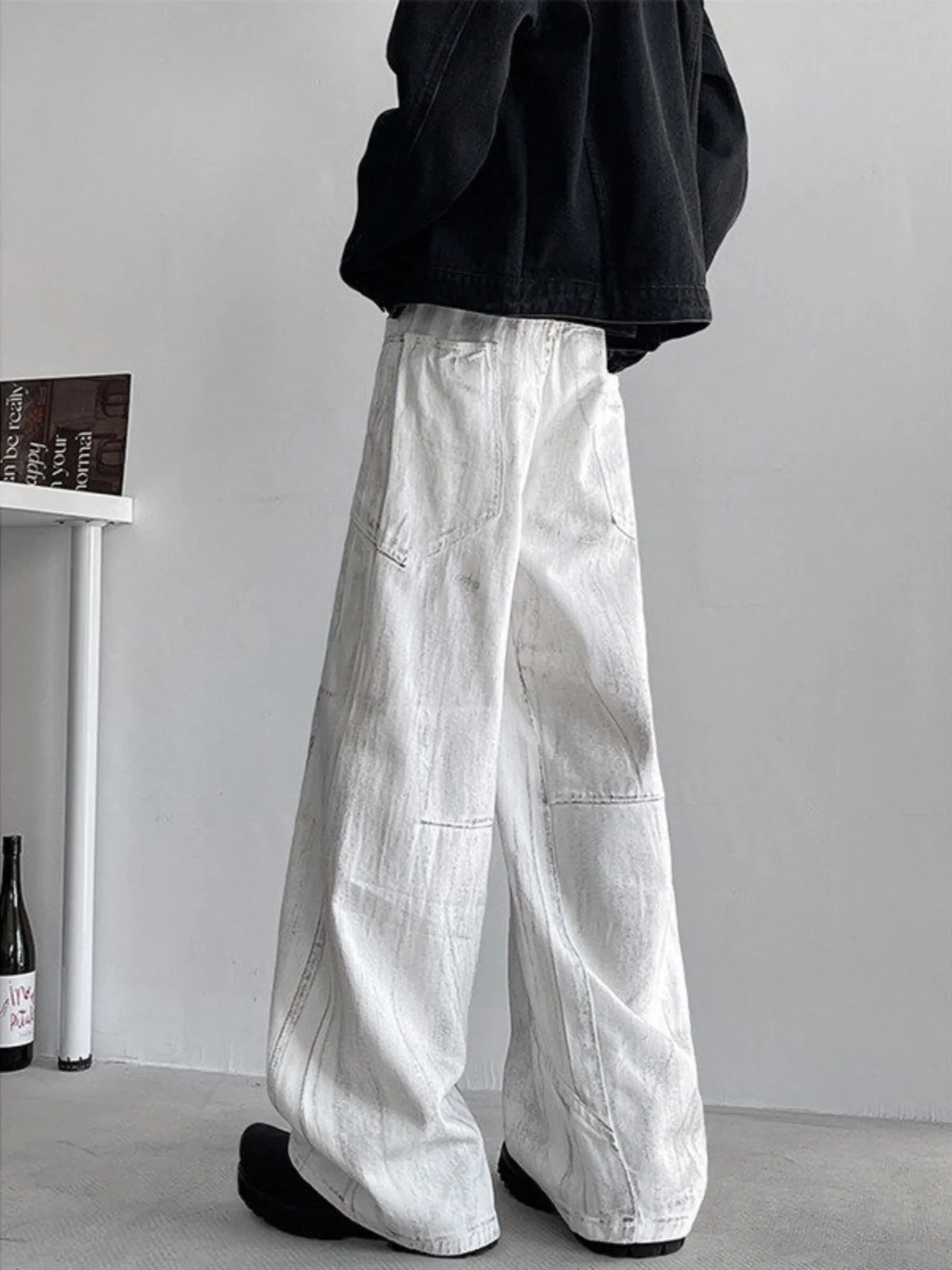 

Spring Autumn High Street Trendy Brand Faded Dir Jeans Men's Cleanfit Loose Wide Leg Faionable Long Pants Straight Cut