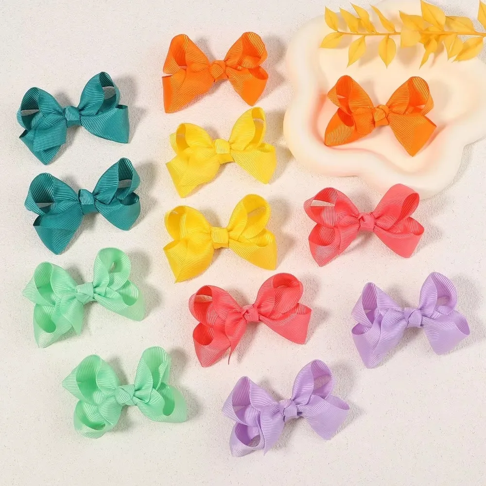 3/4/6/8inch Wholesale Boutique Handmade Colorful Solid Ribbon Grosgrain Hair Bow with Clips for Kids Girls Hair Accessories