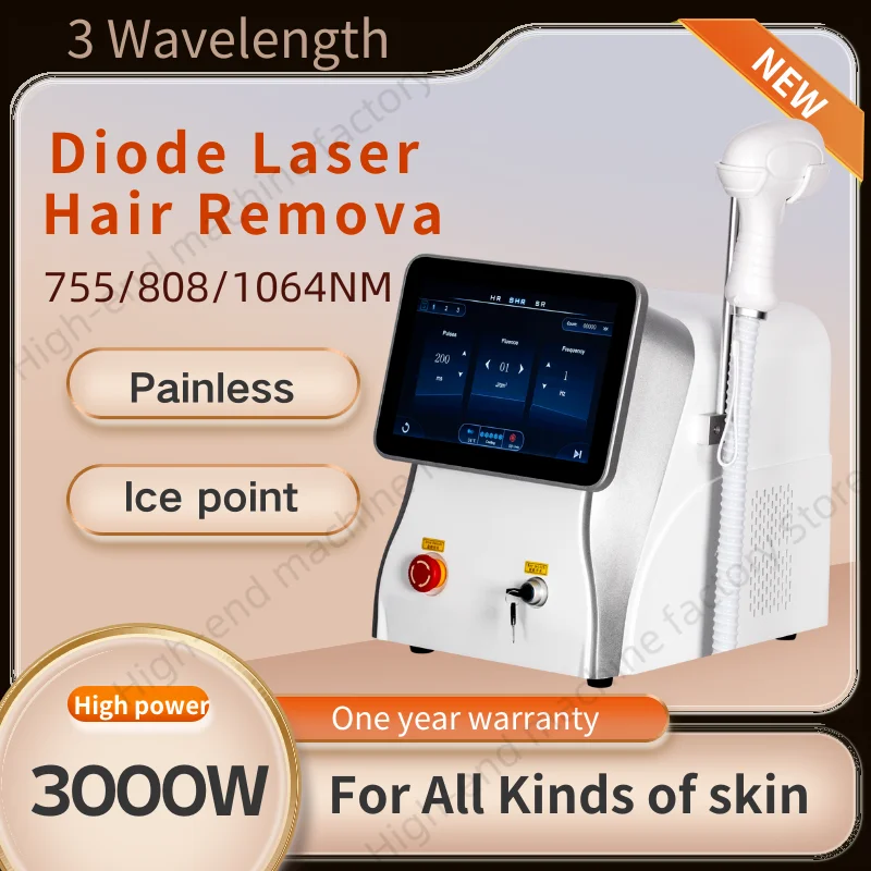 Portable Diode Laser Painless Hair Removal Machine 3 Wavelength Safe Painless Permanent Ice Platinum Cooling System Healthy