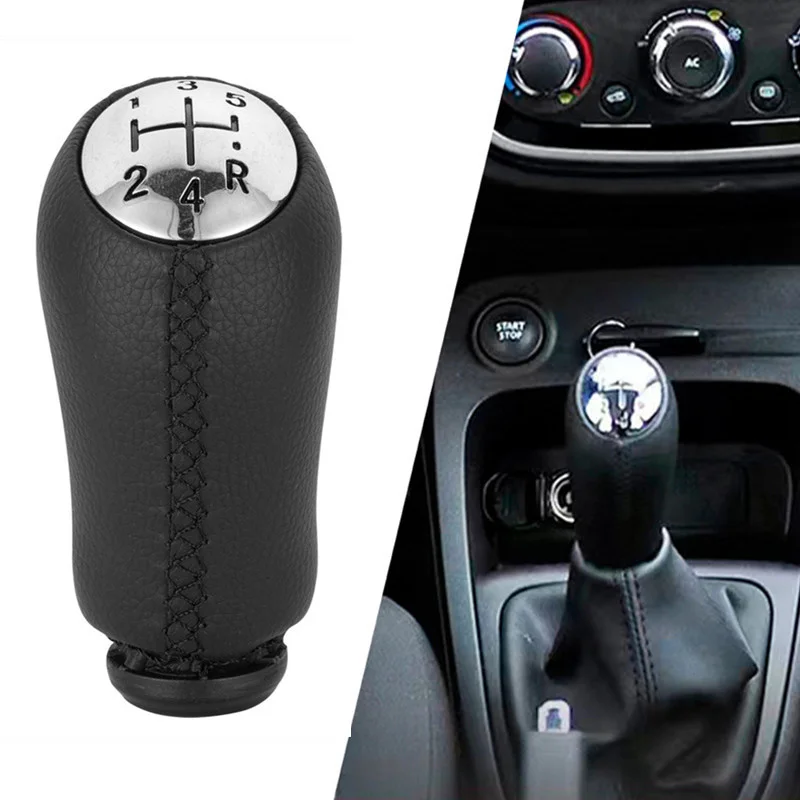 

Manual 5 Speed + R For Renault Clio Logan Scenic MK2 Gear Lever Shifter Trim Leather Knob GearStick Pen Handle Headball Chrome