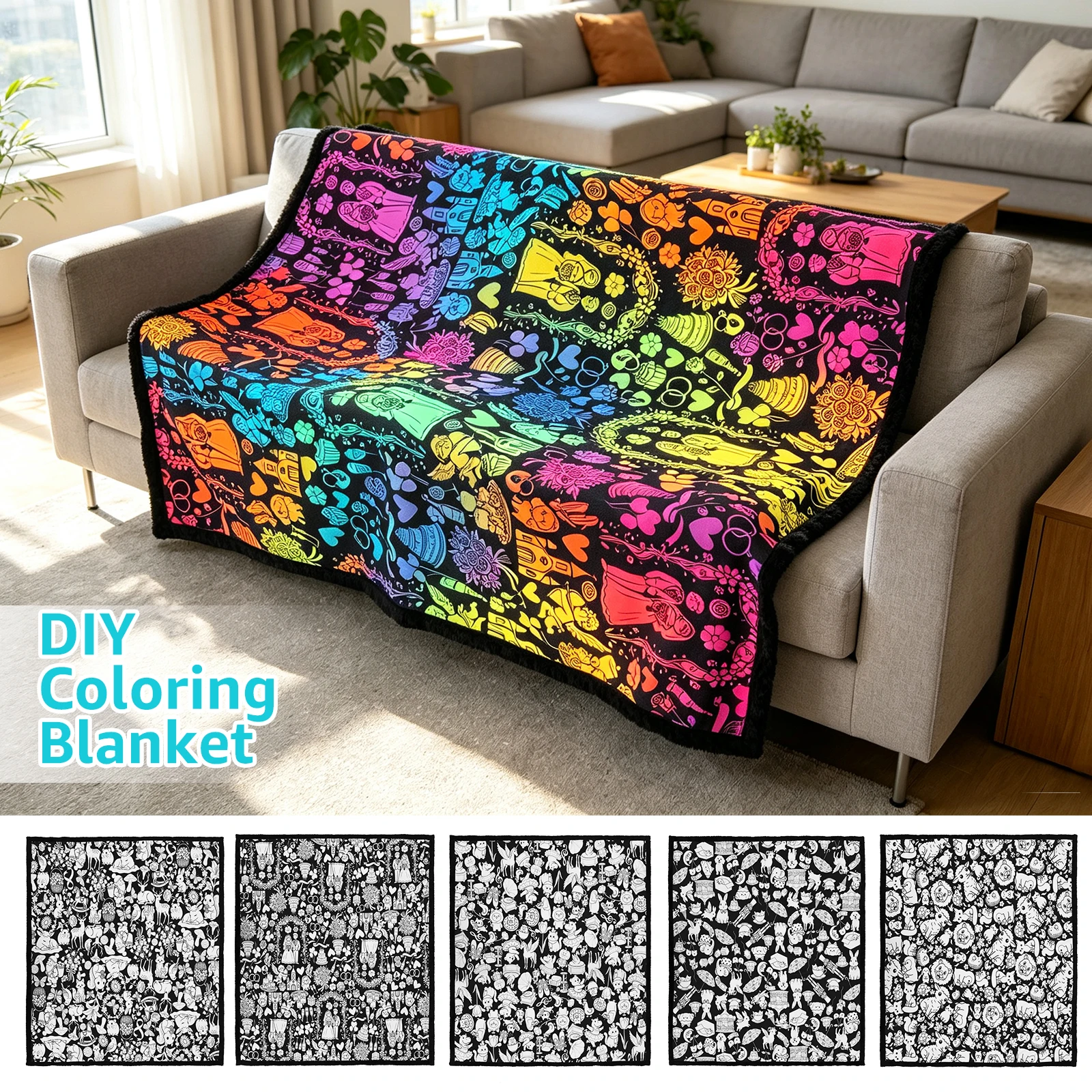 DIY Coloring Blanket Creative Art Project Painting Blanket Machine Washable Soft Customizable Coloring Blanket for Home Decor