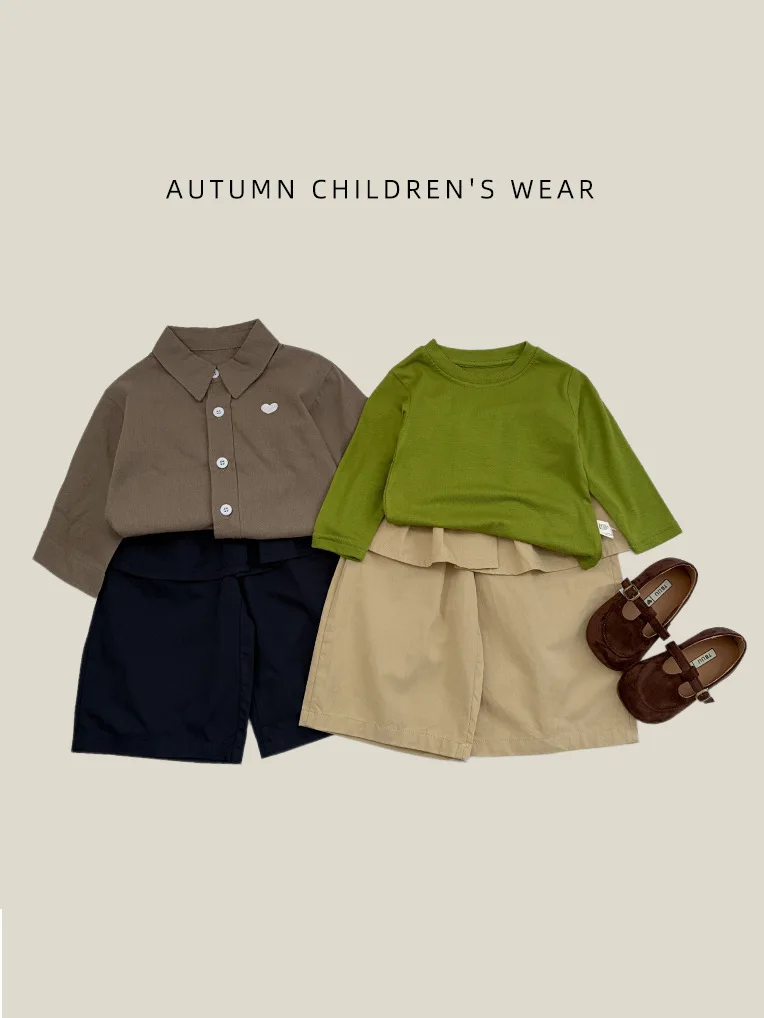 1-4yrs Cute Baby Toddler Girls Korean Fashion Layered Skirt Pants Wide Legs  Autumn Pseudo Two-Piece Kids Loose Casual Trousers