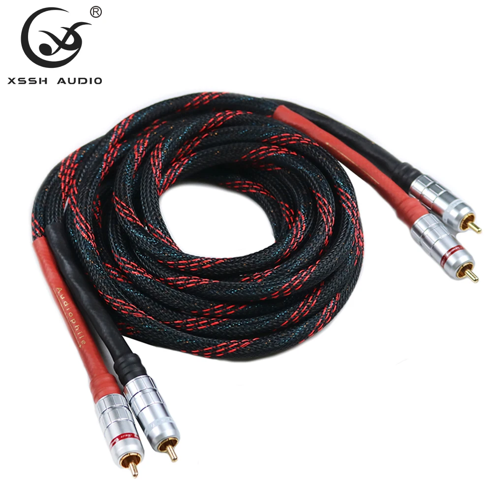 1Pair 2pcs XSSH DIY OEM ODM Hi-end HIFI Audiophile Pure Copper Male 2RCA To 2RCA OFC Extension Signal Wire Line Cords Cable