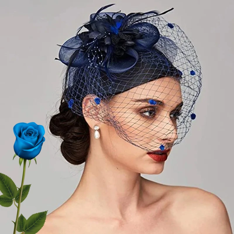 

Double-Layered Top Hat Bridal Hair Clip with Feathers & Tulle — Mini Top Hat for Tea Parties, Church Weddings & Racing Seasons