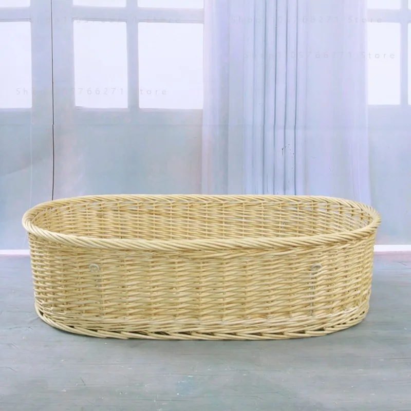 Handmade Natural Rattan Baby Basket Portable Ins Popular Woven Newborn Sleep Storage Cradle Storage Food Essentials