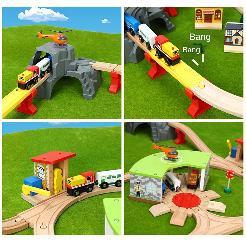 Track Set Children Rail Car Toy Large Garage Transport Cave Train Wooden Compatible With Wooden Track 1:64 Gift Pd07