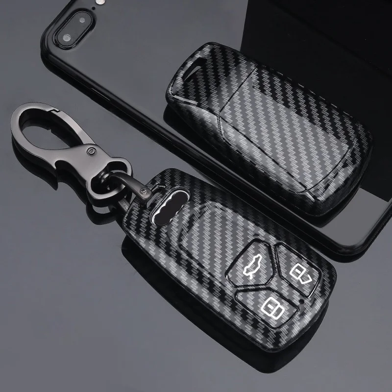 Carbon Car Key Case Fob For Audi A6 A4 A5 A7 A8 C8 Q8 8S 8W Q7 B9 4M S5 S4 S7 D5 TT TTS TFSI E-Tron Keychain Suede Accessories