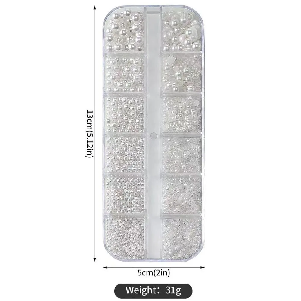 2 ボックスラウンド/半円形パールネイルジェムツール付きカラフルなラインストーンパールネイルデコレーションミニダイヤモンドレッドピンクマニキュアパーツ