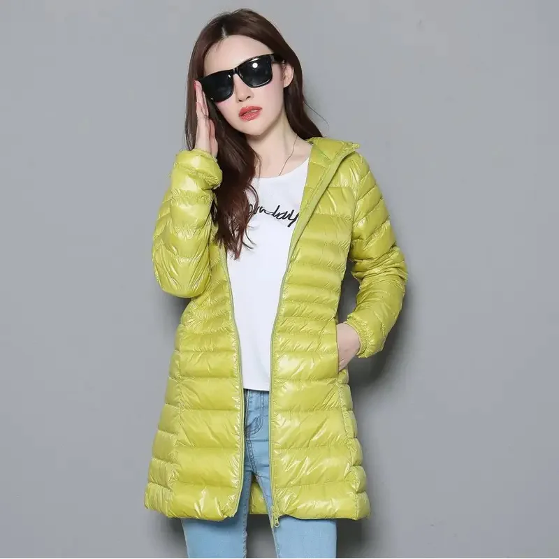 0-10 ℃     Jaquetas de inverno mulheres pato branco para baixo casaco longo feminino com capuz acolchoado parkas ultra leve portátil para baixo casacos para mulher
