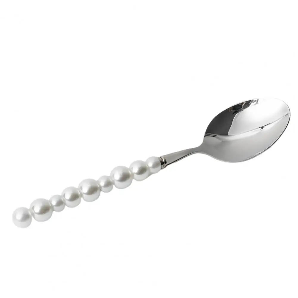 Useful Dinner Spoon Exquisite Table Utensil One-piece Molding Spoon Stainless Steel Faux Pearl Cutlery