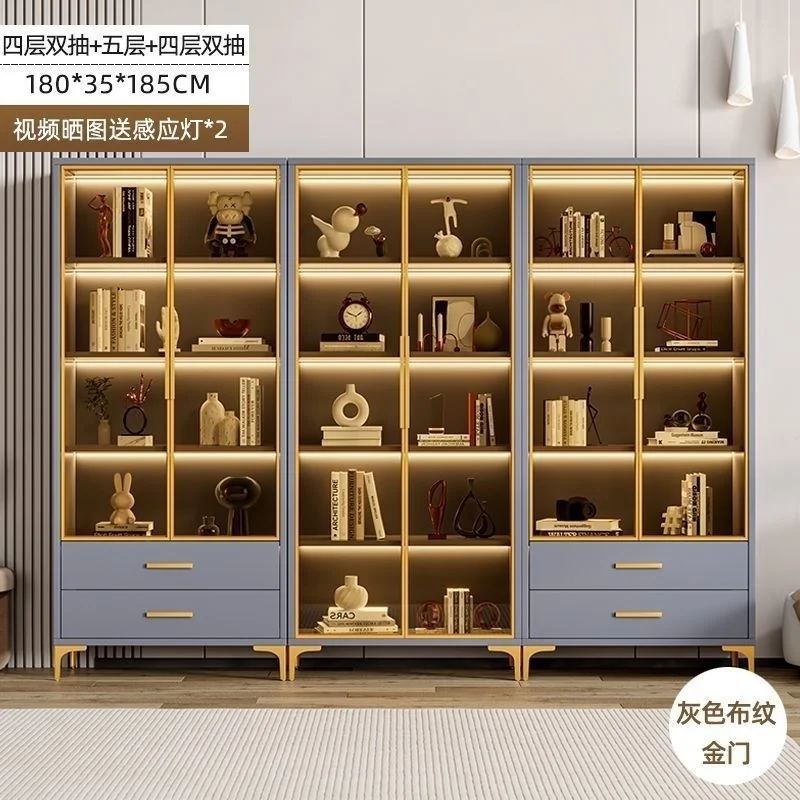 

Custom. [Multi-Layer Design] Style Bookshelf and Storage Shelf Modern Minimalist Floor Dustproof Glass Door Bookcase Home