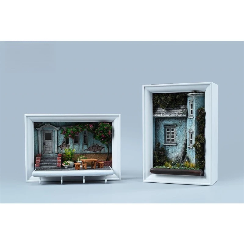 

Art Relief Painting Frame Miniature Scene Model of Old House Home Decoration for Action Figures Props Craft Ornaments