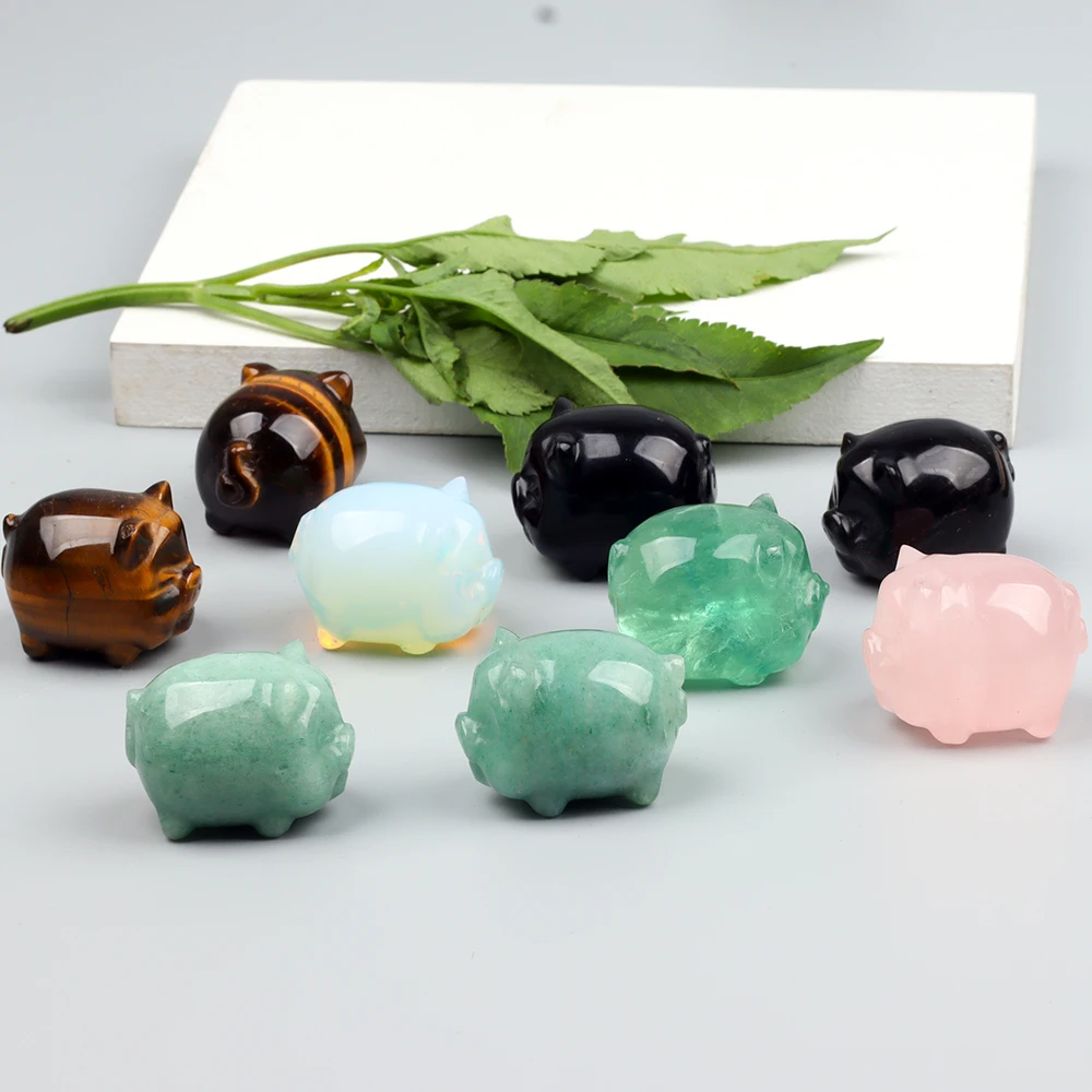 Estatuilla de cerdo de ojo de tigre tallada a mano, piedra natural, Jade Porkling, artesanía de cristal, chakras, decoración del hogar, 1,2"