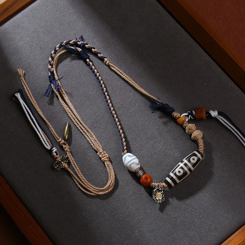 

Тибетский кулон Тианьчжу с четырьмя глазами, плетеный вручную на веревке, украшение в этническом стиле, винтажное тибетское ожерелье из бусин, украшение на шею