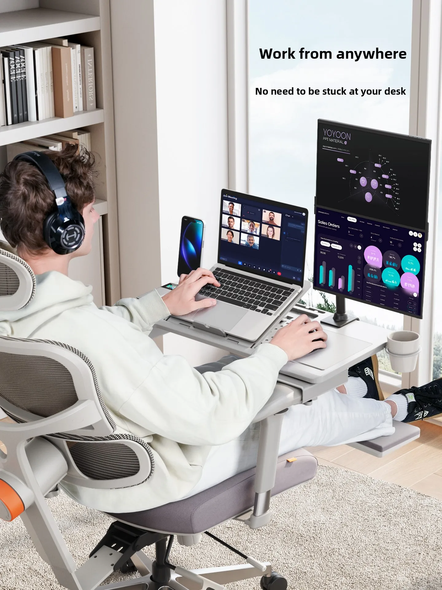 Foldable Laptop Desk Attachable Ergonomic Chair Armrest Tray Mobile Office Workstation Computer Accessory