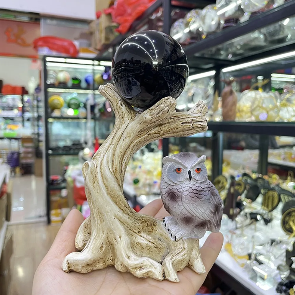 Owl Resin Sphere Holder Stand Base Figurine Stable Desktop Decoration for Bedroom Office Living Room