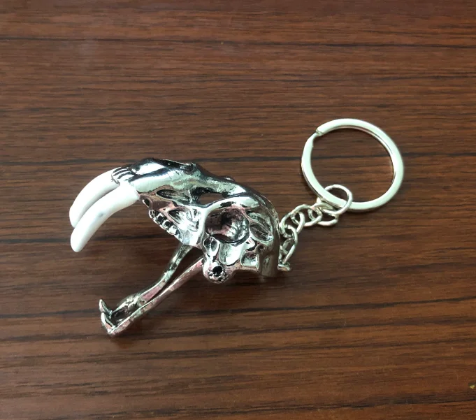 Smilodon Dinosaur Skull Keychain Goth Saber Toothed Tiger Mammoth Dino Keyring La Brea Tar Pits Mouth Moveable Gothic Jewelry