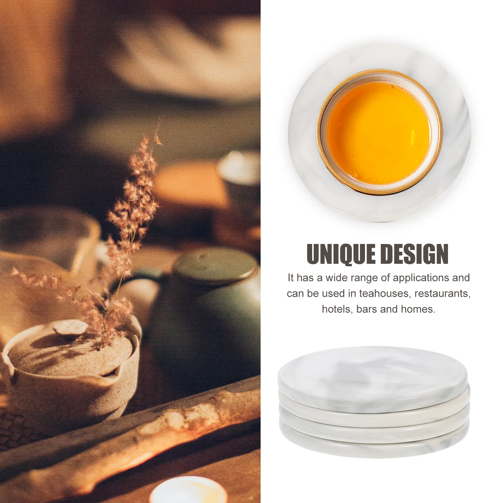 

4Pcs Marble Cup Coasters Round Ceramic Wood Drink Mats Home Bar Table Protective Pads Heat Insulation Decorative
