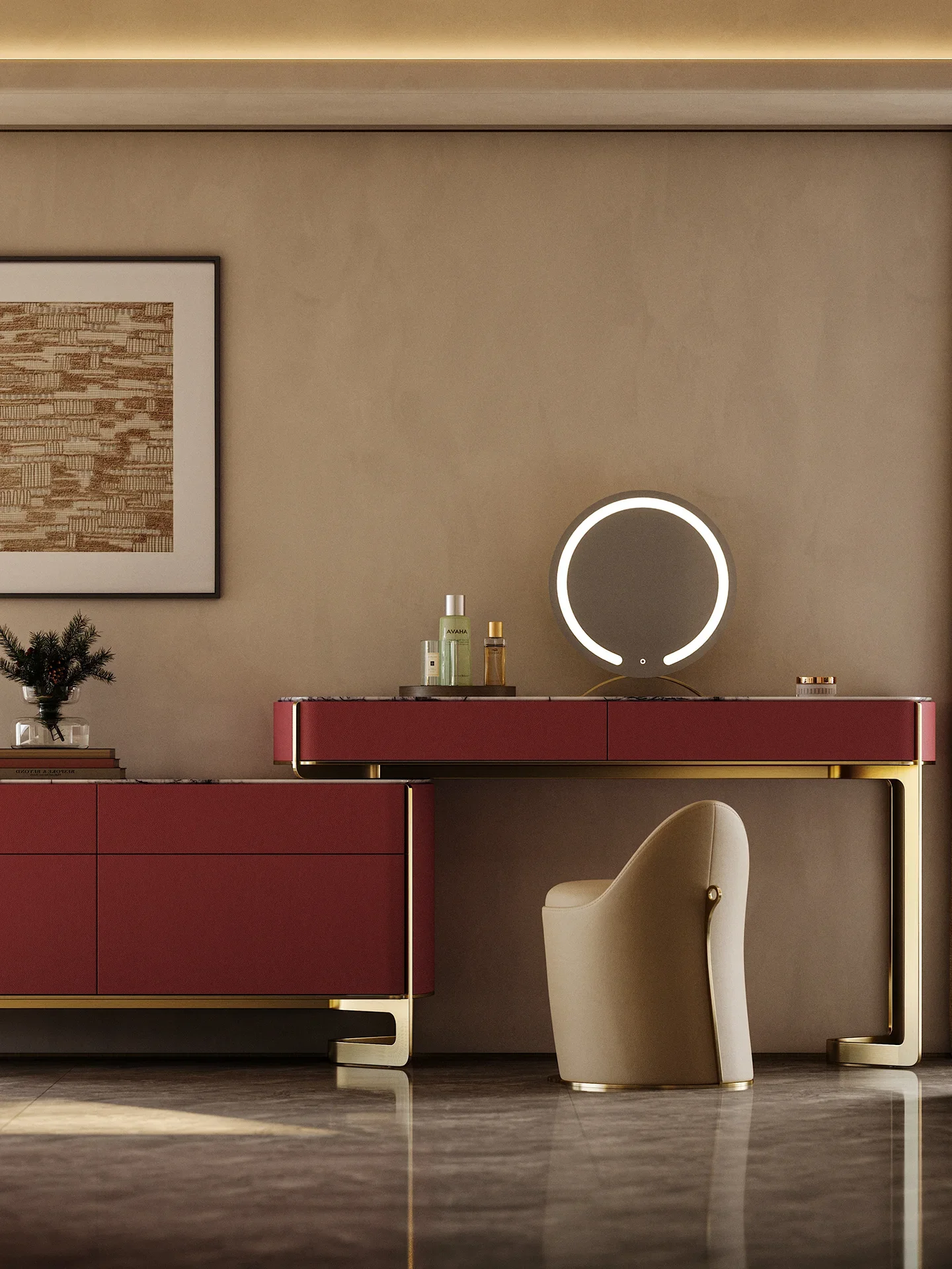 Italian light luxury dressing table, villa bedroom dressing table, simple marble dressing table, TV cabinet integrated