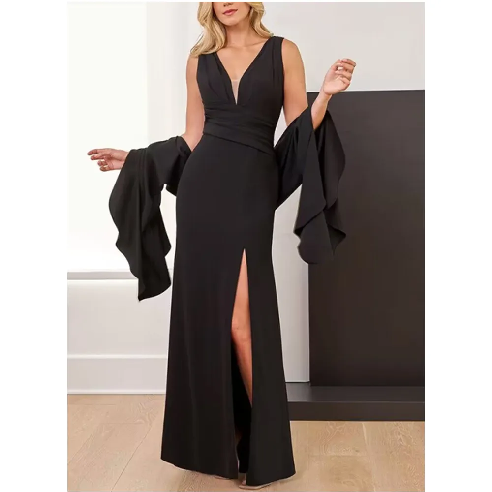 Long Evening Dresses Women Black V-Neck Formal Occasion Dresses Mermaid Elegant Party Dresses 2024 Prom Cocktail Gown Newest