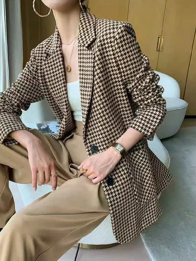 Stile coreano autunno inverno donna giacche Blazer di lana Vintage moda elegante capispalla Casual cappotto con cintura Cardigan femminile