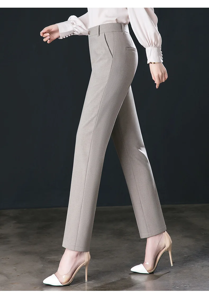 2025 Spring Fall Black Elegant Career Formal Suit Pants Women, Khaki Straight High Waist Loose Women's Work Trousers/cargo Pants